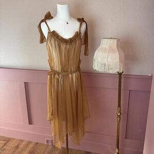La Express Vintage Ruffle Asymmetrical Sheer Dress Brown Cottagecore Fairy